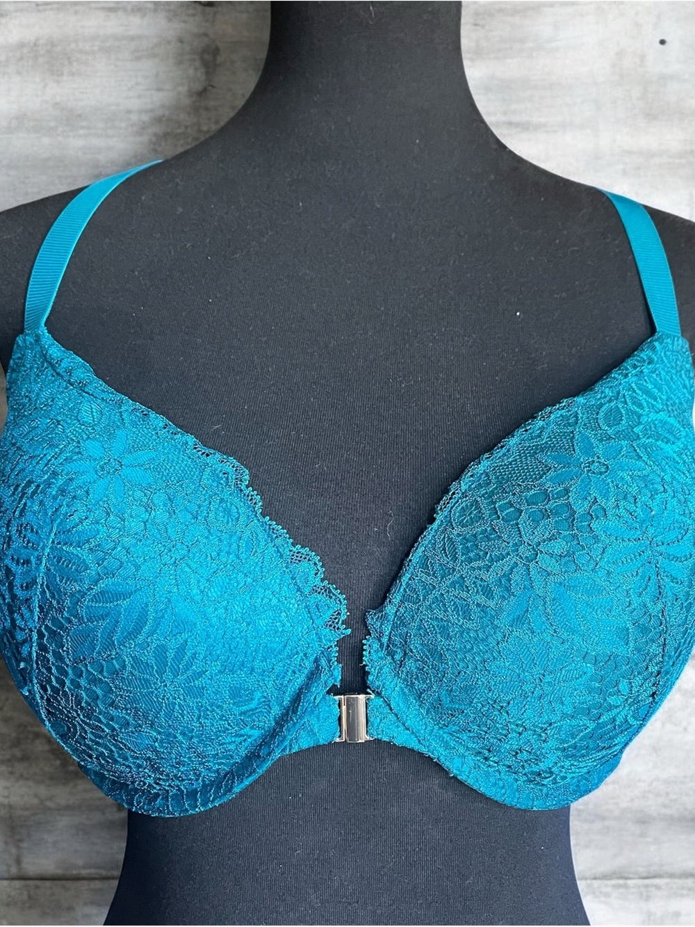 Auden 34DDD Plunge Coverage Push Up Racerback Bra Lace Front Closure Padded Teal